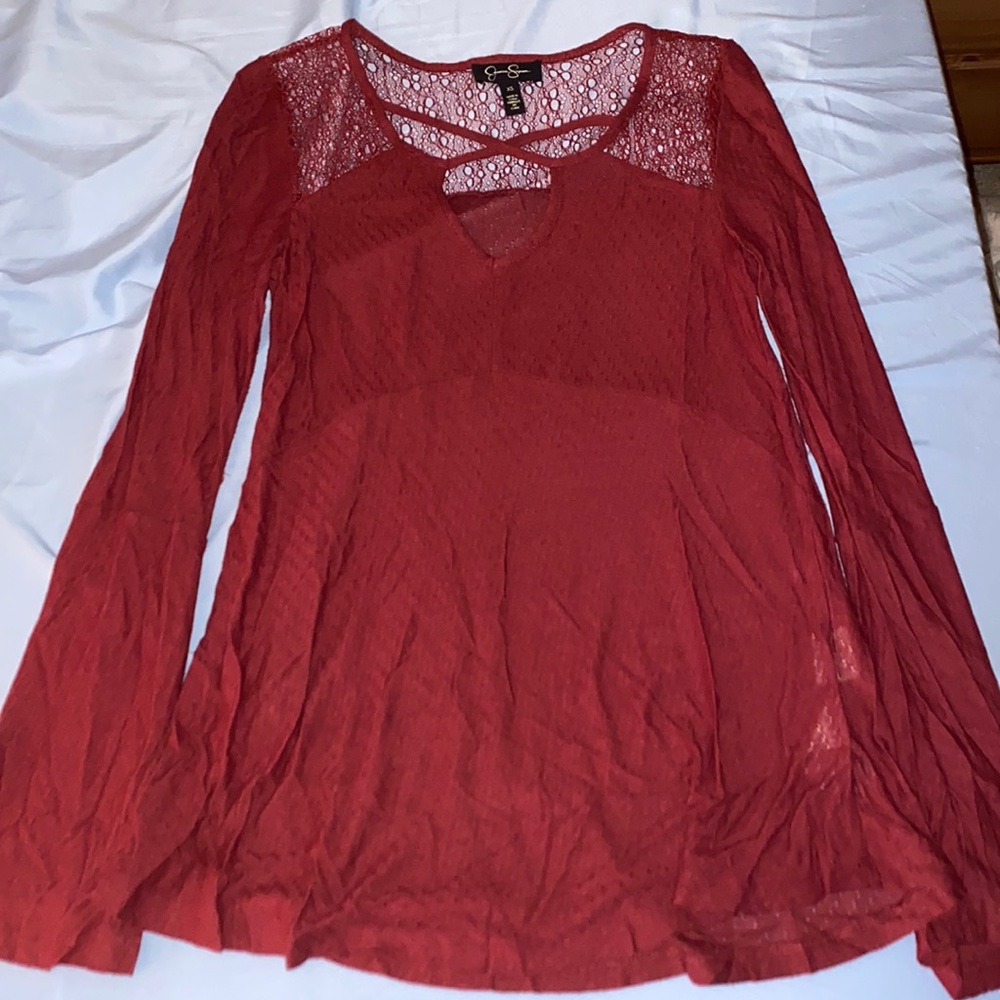 JESSICA SIMPSON long sleeve red blouse